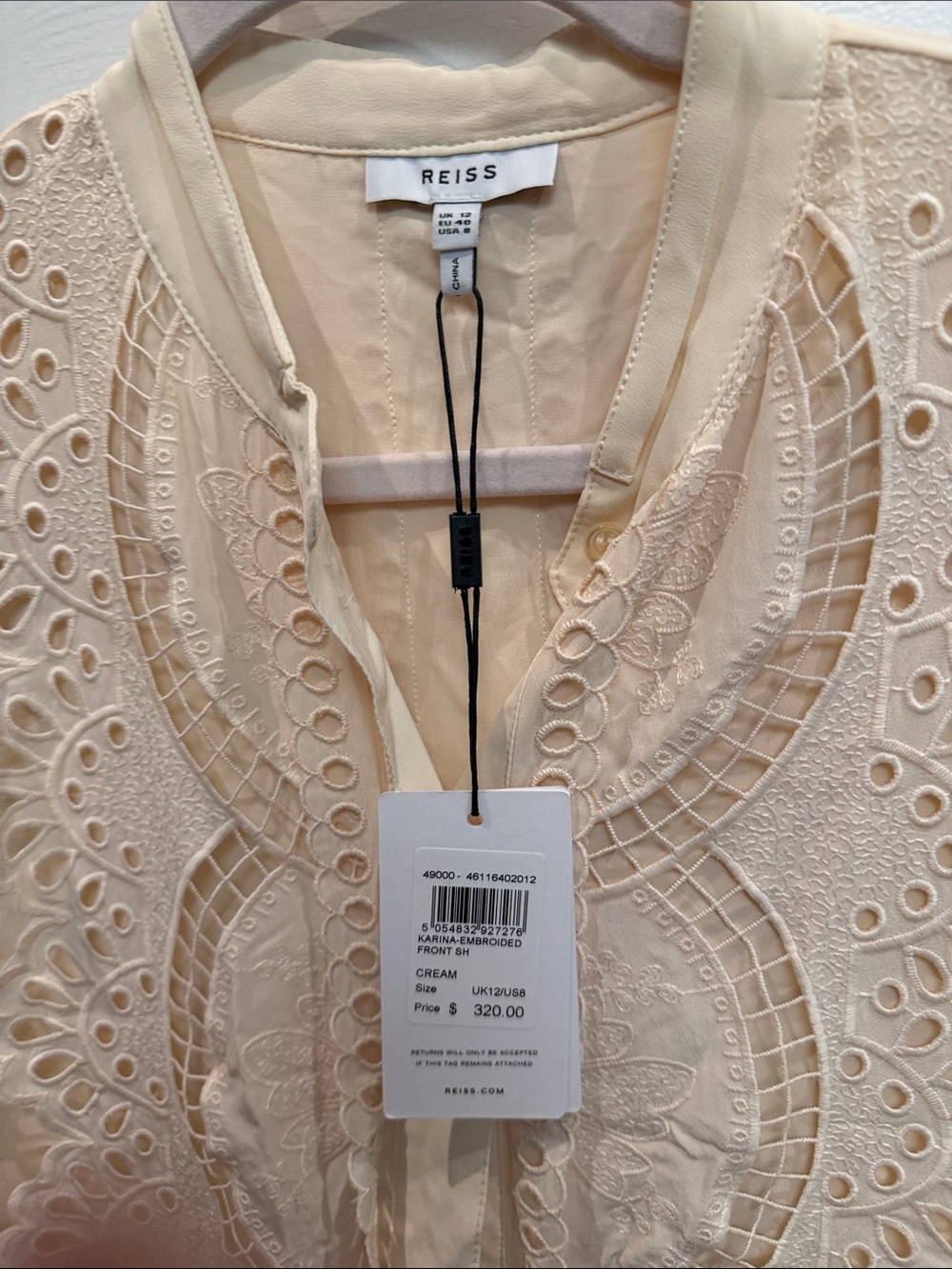 Reiss Karina Cream Eyelet Lace-Trim Button Blouse 8 NWT - Picture 3 of 7